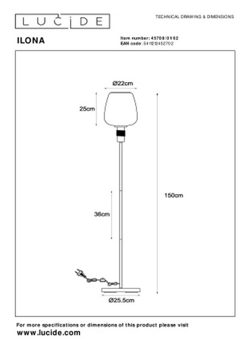 Lucide ILONA - Stojacia lampa - Ø 34 cm - 1xE27 - Jantárová